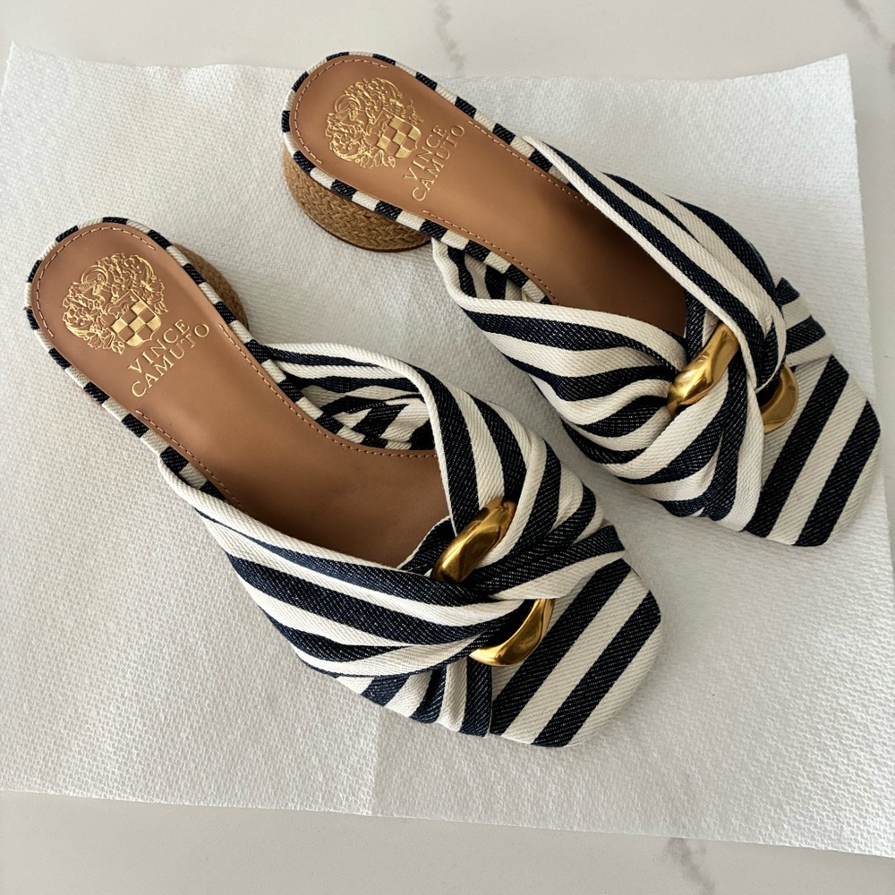 Vince Camuto Striped Slides with Gold Accent